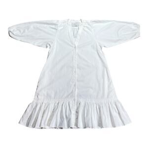 Brochu Walker White Cotton Poplin Drop Waist Ruffle Hem Dress Small